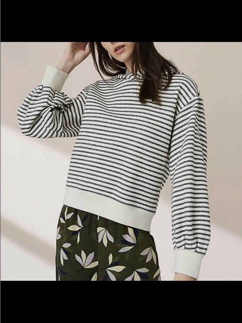 Lou & Grey Cream and Black Striped Hooded Sweatshirt